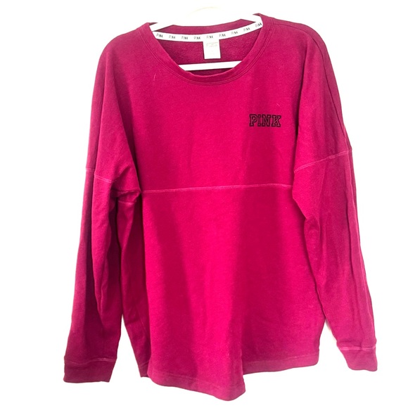 PINK Victoria's Secret Tops - Victoria's Secret PINK Long Sleeve Crewneck Sweatshirt LOVE PINK Raspberry L